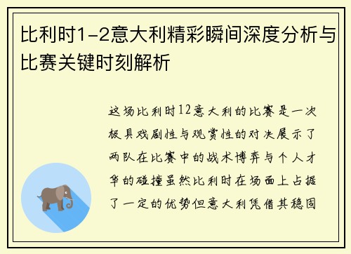比利时1-2意大利精彩瞬间深度分析与比赛关键时刻解析